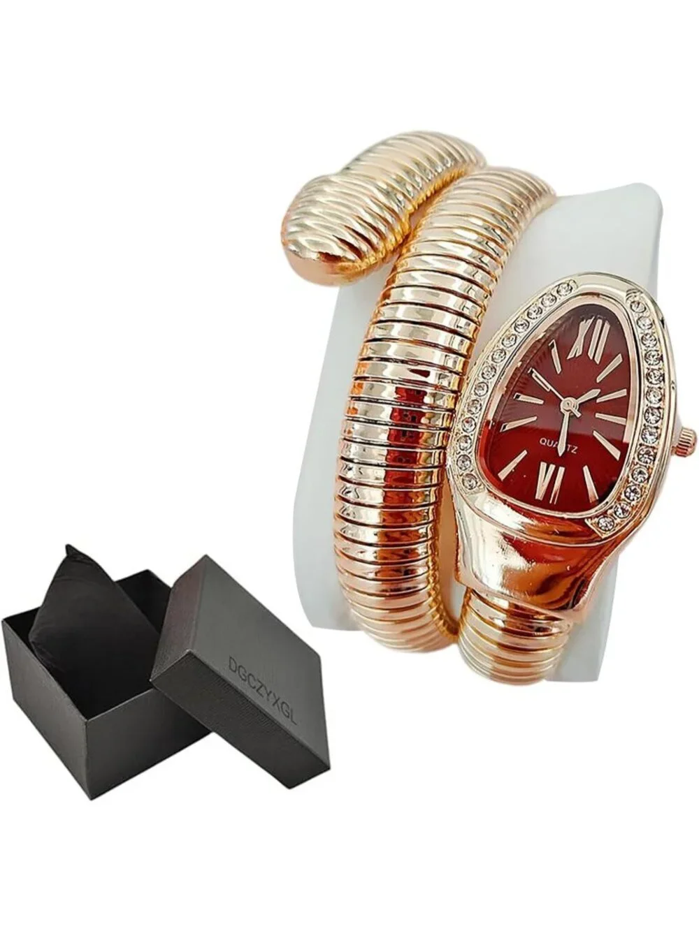 Women's Red Analog Quartz Asymmetrical Snake Shape Bangle Fit Bracelet Watch